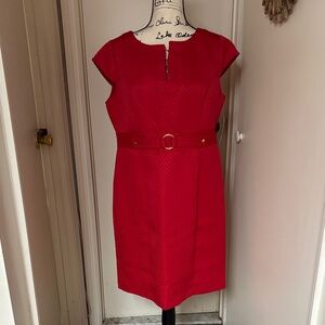 Elegant Red Belted Dress
